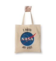 I Need My Space Nasa Beyaz Bez Çanta Uzun Saplı Alışveriş Çantası Plaj Çantası