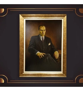Altın Varaklı Çerçeveli Paspartulu Atatürk Tablo z4844 (Gold)