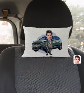BK Gift Kişiye Özel Plakalı Erkek Peugeot 3008 Karikatürlü Dikdörtgen Araç Koltuk Yastığı-1