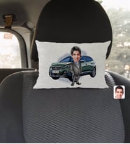 BK Gift Kişiye Özel Plakalı Erkek Peugeot 3008 Karikatürlü Dikdörtgen Araç Koltuk Yastığı-1