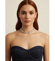 Valmont Accessories Kadın Gümüş Renk Baget Taşlı Choker Kolye