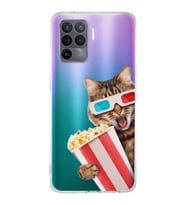 PrintiFy Oppo A94  ile Uyumlu 1mm Slim Fit Kedi 1 050b Baskılı Şeffaf  Kılıf