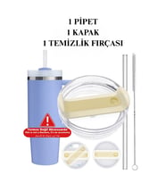Stanley Quencher 40 Oz 1.18 LT Uyumlu Pipetli Termos Krem Kapak - Krem Kapak Quencher + Pipet + Fırça