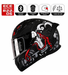 M801 Snake MYTH Gri Motosiklet Kaskı Spoiler Mod Güneş Vizörlü Full Face Kask