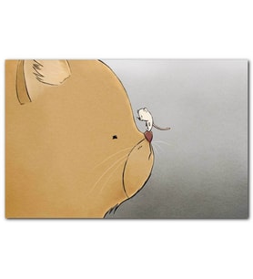 Cakatablo Kedi ve Burnunun Ucundaki Fare Karikatürize MDF Tablo
