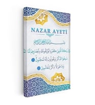 Dikey Kanvas Tablo Nazar Ayeti Kaligrafi ve Motifli Dini İslami Tablo Ev Ofis Duvar Dekoru