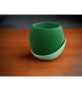 3D Baskı Küre Saksı - Kafes Dokulu İki Parçalı Dekoratif Saksı - Yeşil-Mint