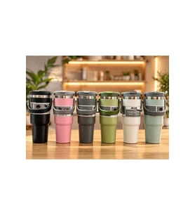 Kişiye Özel 900 ml Taşıma Kulplu Paslanmaz Çelik Termos Mug - Vakumlu Isı Yalıtımlı Bardak