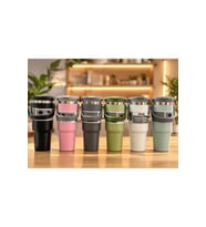 Kişiye Özel 900 ml Taşıma Kulplu Paslanmaz Çelik Termos Mug - Vakumlu Isı Yalıtımlı Bardak