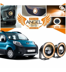 Peugeot Bipper Uyumlu, Universal Mercekli Led Angel Sis Farı, 76mm Turuncu Renk