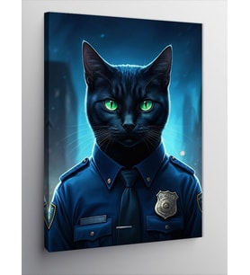 Kanvas Tablo Polis Kıyafetli Kedi