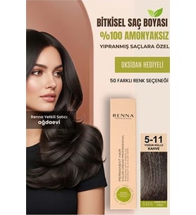 Renna AMONYAKSIZ Bitkisel Yıpranmış Saçlar İçin Saç Boyası 5-11 YOĞUN KÜLLÜ KAHVE 60ml