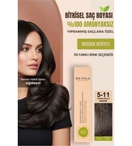 Renna AMONYAKSIZ Bitkisel Yıpranmış Saçlar İçin Saç Boyası 5-11 YOĞUN KÜLLÜ KAHVE 60ml