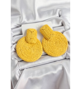 Sarı Daire Figürlü Hasır Örgü Model Gold Renk Kadın Küpe (Altın)