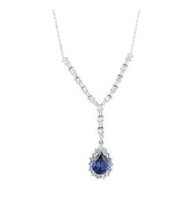 1.99 Karat Pırlanta Safir Damla Kolye