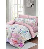 Anneler Günü Çift Kişilik Nevresim Takımı Özel Dokuma Pamuk Saten Colorful Butterflies