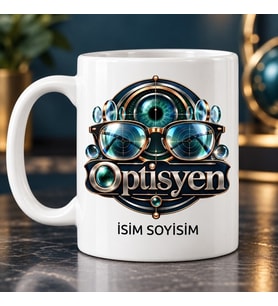Optisyen Kupa Bardak Gözlük ve Mercek Desenli