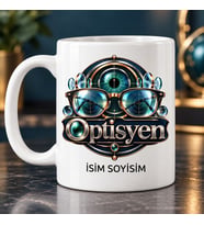 Optisyen Kupa Bardak Gözlük ve Mercek Desenli