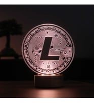 Litecoin Figürlü Dekoratif Hediye Led Masa Lambası 7 Işık Rengi Ahşap Taban (Sarı)