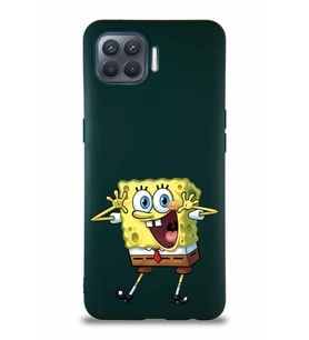 Oppo Reno 4 Lite Soft Premier Kapak Sünger Bob Tasarımlı Silikon Kılıf - Yeşil (Şeffaf)