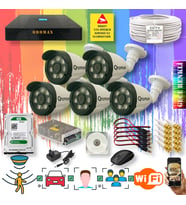 Qromax 5 Kameralı Set - Yapay Zeka Özellikli Gece Renkli Gösteren 8 Warm Ledli TurboHD Güvenlik Kamerası Seti 3908W-9008