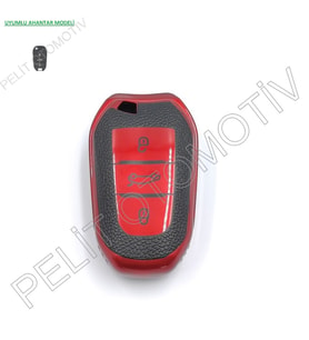Peugeot 2008 3008 4008 5008 Sustasız Anahtar Kılıfı Süperlüx Kırmızı