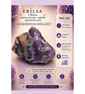 Sertifikalı Kristal Kuvars Ametist Akik Bantlı Jeot Doğal Taş Koleksiyonluk 8.5x5.5 cm 204 gr NO103