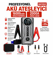 4-in-1 16000mAh Akü Takviye Cihazı 150 PSI Kompresör Powerbank LCD Ekran LED Fener EVA Çanta 2000A Tepe Akım