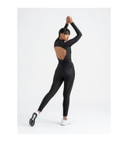 Sırtı Açık Siyah Sculpt Line Uzun Kollu Spor Tayt Tulum