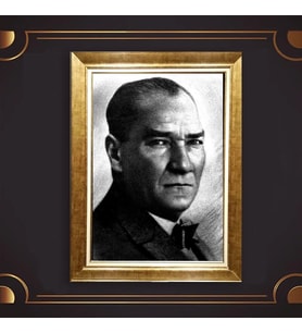 Altın Varaklı Çerçeveli Paspartulu Atatürk Tablo z5090 (Gold)