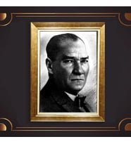 Altın Varaklı Çerçeveli Paspartulu Atatürk Tablo z5090 (Gold)