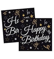 Happy Birthday Siyah Kağıt Peçete 33x33cm pk:20-
