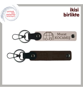Yolda Tanışılan Kalplere Kişisel Sürpriz, Karavan Anahtarlık x2’li, İsim Yazılabilir, Pudra-K Kahve