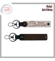 Yolda Tanışılan Kalplere Kişisel Sürpriz, Karavan Anahtarlık x2’li, İsim Yazılabilir, Pudra-K Kahve
