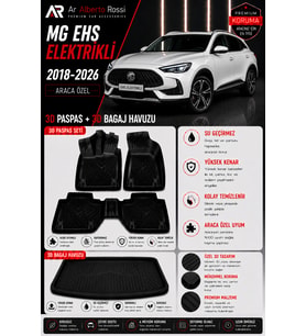 MG EHS ELEKTRİKLİ 2018-2026 Araca Özel 3D Paspas + 3D Bagaj Havuzu