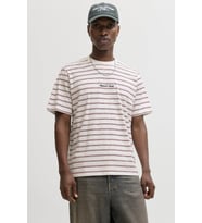 Jack & Jones JORNORREBRO Çizgili Erkek Tişört Bisiklet Yaka Kısa Kollu (Krem)