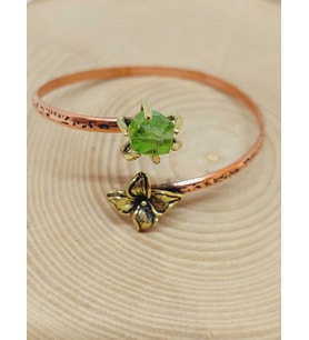 Peridot (Zebercet) Taşı Çiçek Motifli Bakır Bileklik (53028)