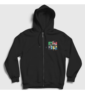 Presmono Unisex Siyah Humanz Gorillaz Fermuarlı Kapüşonlu Sweatshirt 54744tt