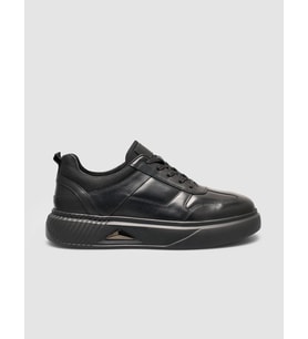 %100 Deri Siyah Taban Armalı Erkek Sneaker Ayakkabı