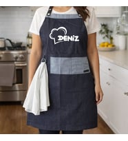 BK Gift Kişiye Özel İsimli Pamuk Denim Havlu Detaylı Mutfak Önlüğü -9, Aşçı ve Şef Önlüğü, Ev Hediyesi