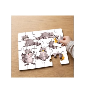 Sevimli Rakunlar Tasarımlı 24 Parça Ahşap Çocuk Puzzle MPK0403