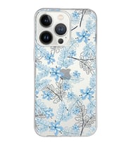 Apple iPhone 13 Pro Uyumlu Kapak Floral Mavi  Tasarımlı Şeffaf Silikon Kılıf