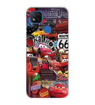 Xiaomi Redmi 9C / 10A Uyumlu Şimşek McQueen Kolaj Tasarımlı Şeffaf Telefon Kılıfı