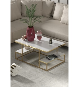 Orta Sehpa Delux Raflı Gold Beyaz