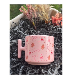Pembe Kupa Bardak - Yılbaşı Ağacı, Kardan Adam, Kurabiye Desenli, Yeni Yıl Ve Özel Günler Için