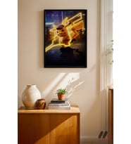 Pokemon Pikachu Neon Poster, Siyah Çerçeveli Duvar Tablosu - Anime Severlere Özel