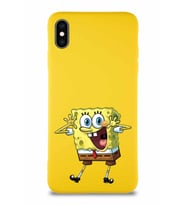 Apple iPhone XS Max Soft Premier Kapak Sünger Bob Tasarımlı Silikon Kılıf - Sarı (Şeffaf)