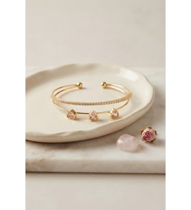 Pembe Kalp Model Zirkon Taşlı Gold Renk Kadın Bileklik