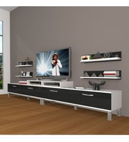 Decoraktiv Ekoflex 360R Slm Krom Ayaklı Tv Ünitesi Tv Sehpası - Beyaz Siyah (Siyah - Beyaz)