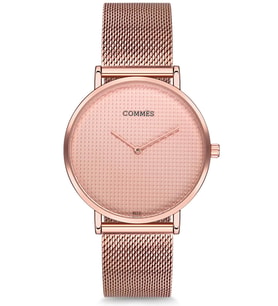 Commes Çelik Örme Kordon Rose Gold Renk Özel Kesim Mineral Cam Unisex Klasik Kol Saati